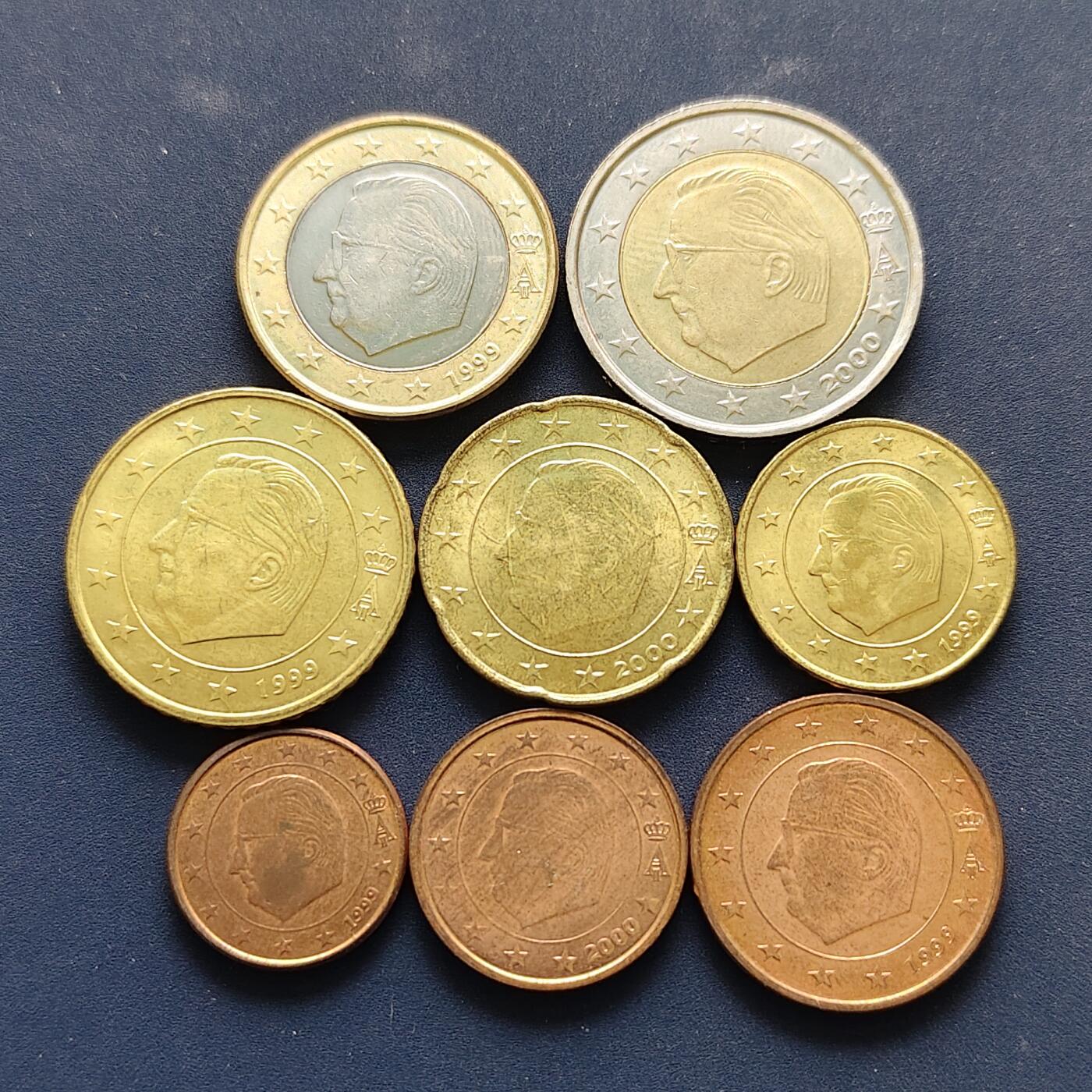 【全场包邮】纯粹捡漏拍494场 比利时1999-2000年首发版欧元8枚套币