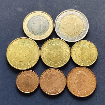 【全场包邮】纯粹捡漏拍494场 - 比利时1999-2000年首发版欧元8枚套币