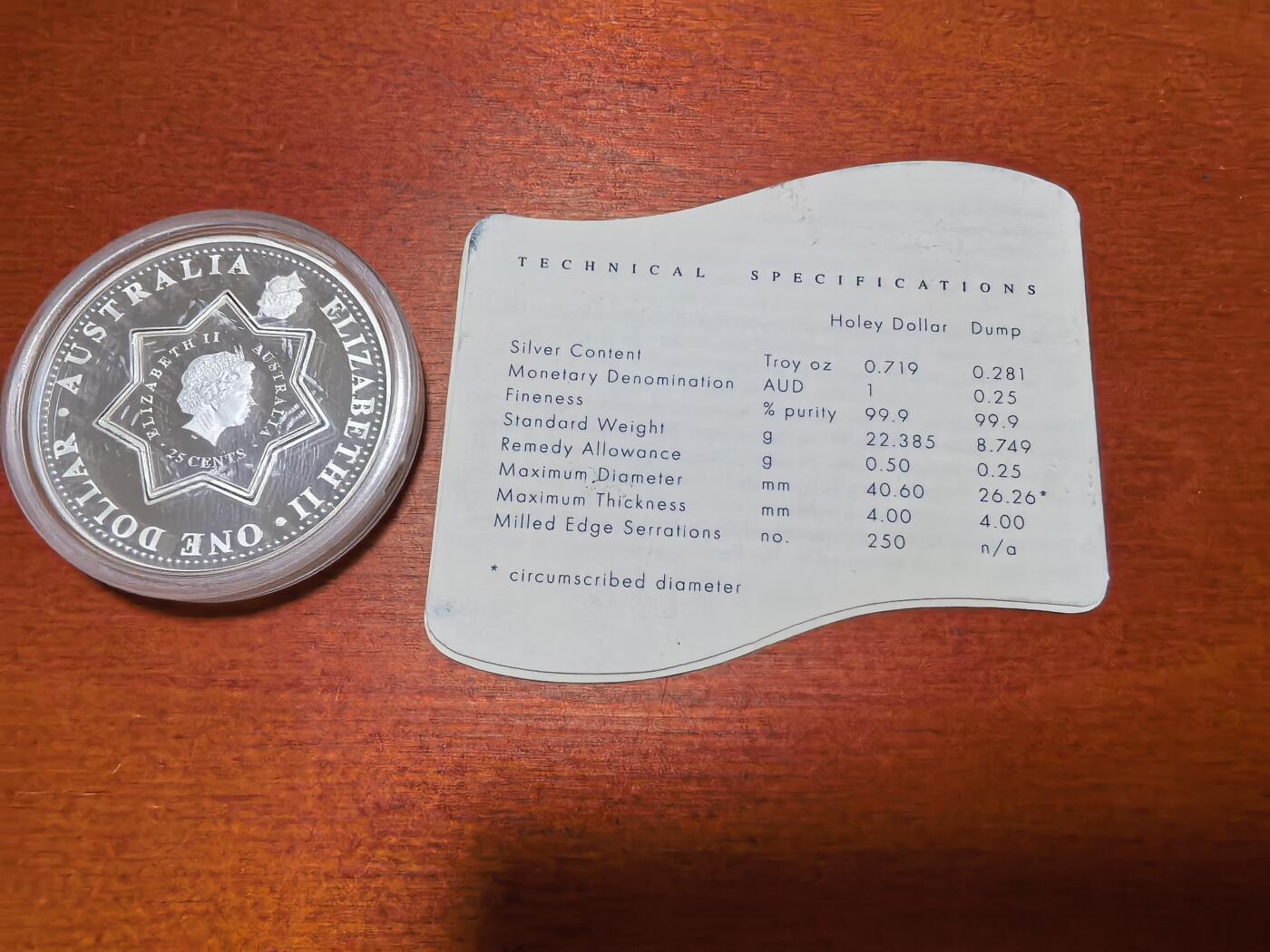 长老汇蛇年精选第九十三场拍卖 2001澳大利亚星状子母币1.25元类精制银币，1盎司999银，盒证全，克书标39克，实称32.19克，21668枚