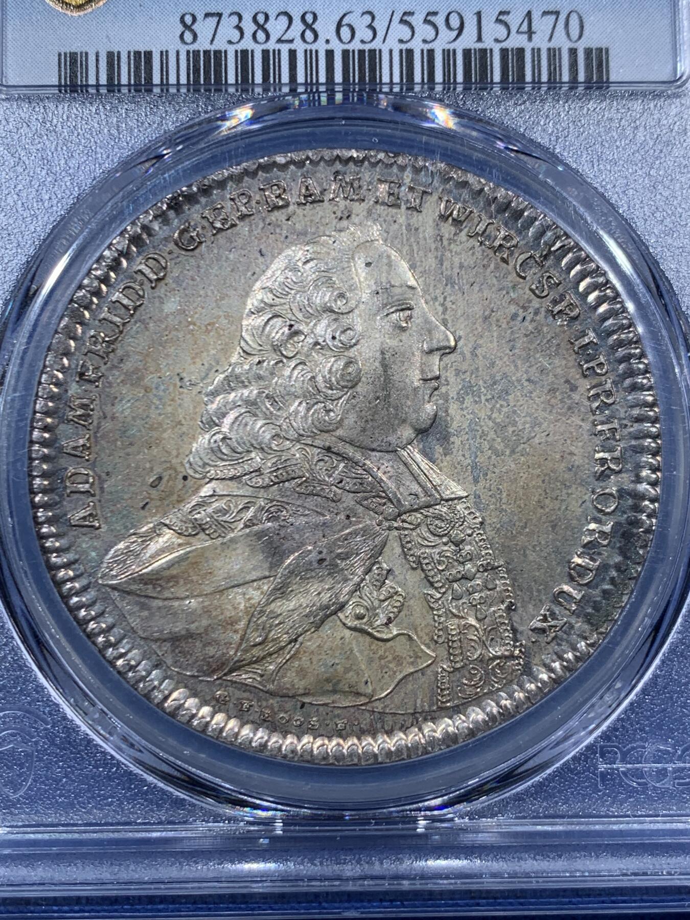 《竞宝斋》第456场 周日，周一，周二   3场连拍 （全场包邮）欢迎送拍 唯一冠军 PCGS MS63 德国 1764 维尔茨堡主教区 泰勒大银币 PL质感 极美藏品