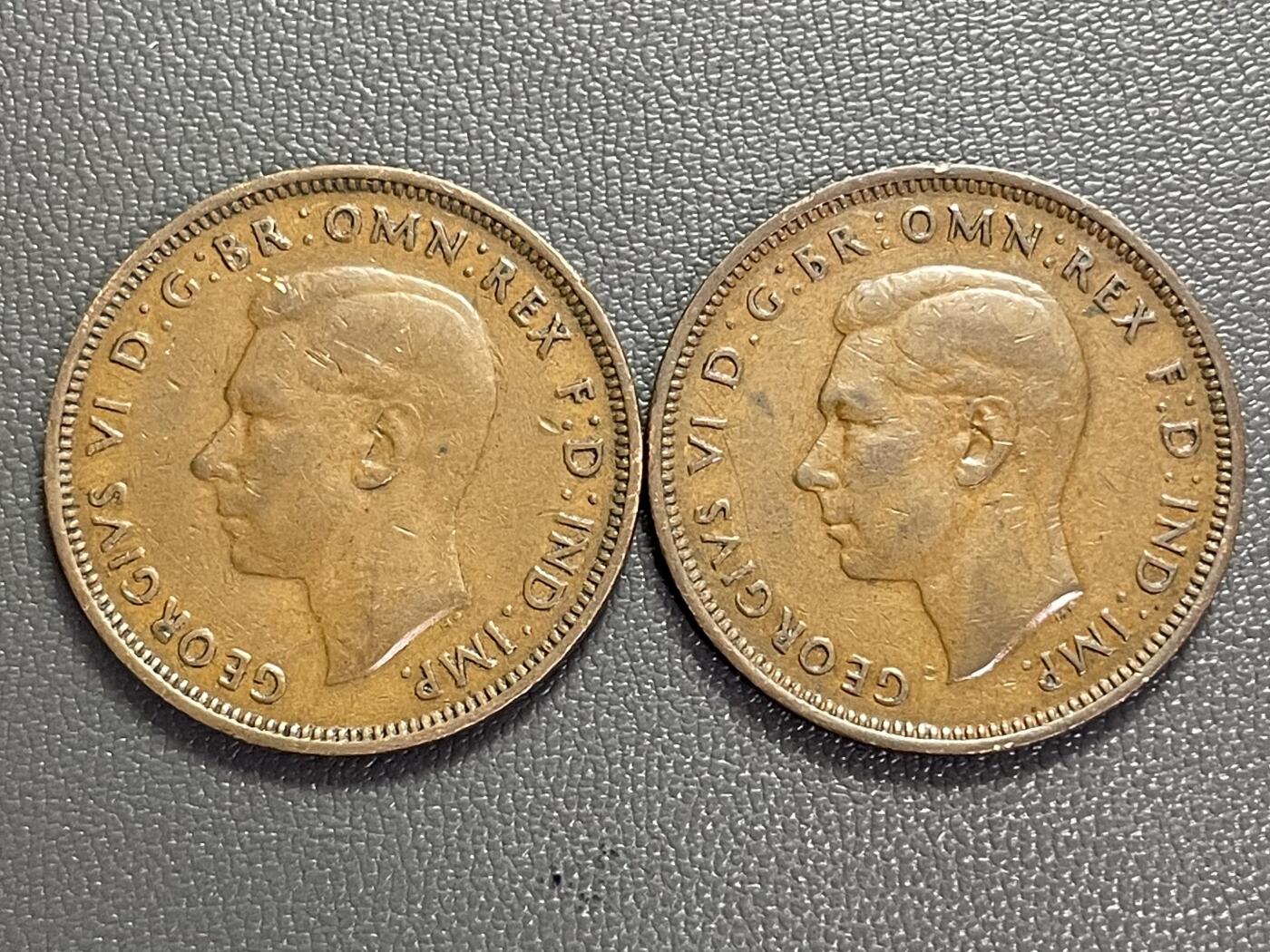 回流0110 英国1944、1945年乔治六世半便士两枚