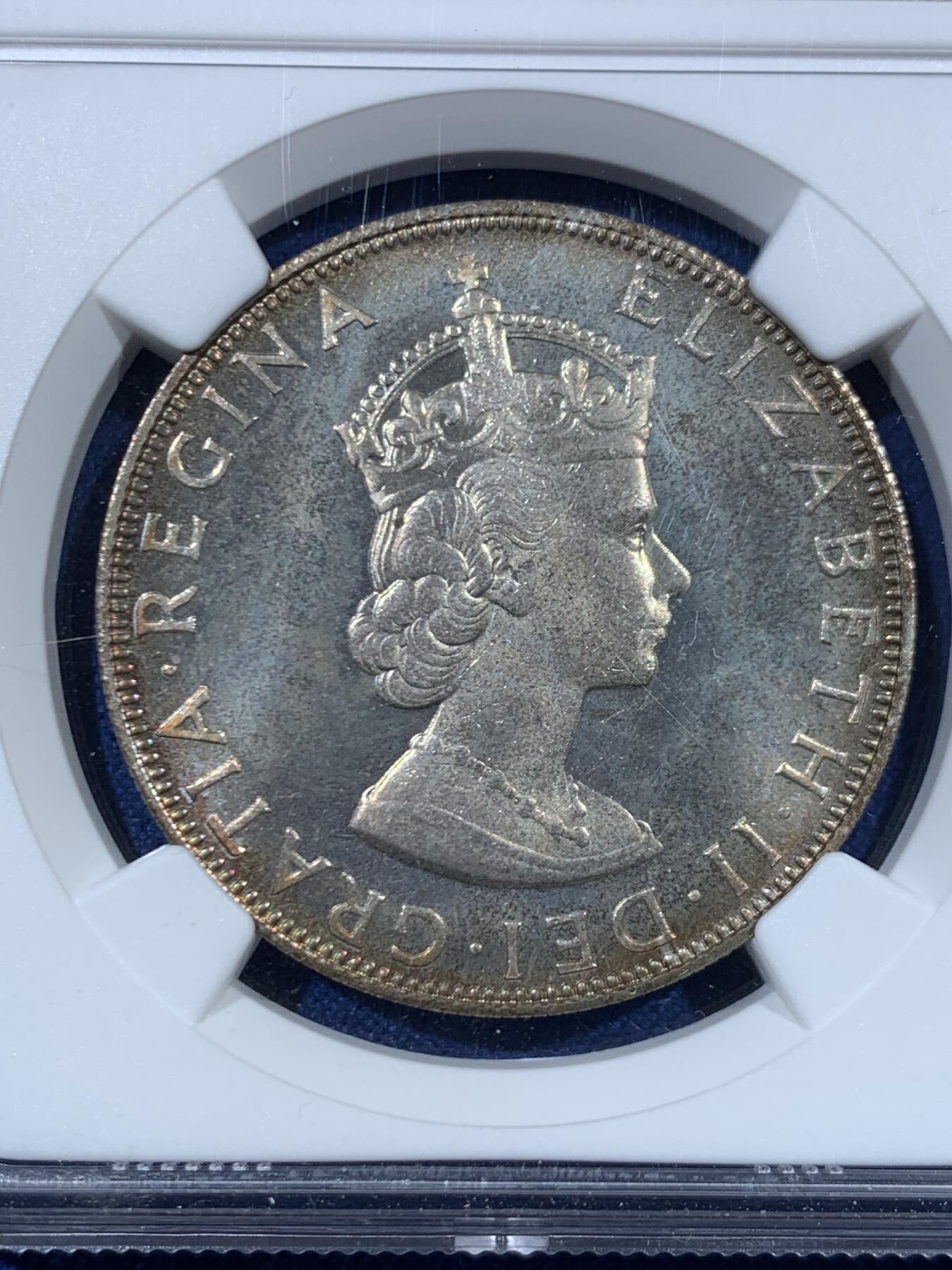 《竞宝斋》第456场 周日，周一，周二   3场连拍 （全场包邮）欢迎送拍 NGC PF66 百慕大1964年女王精铸1克朗大银币 观感非常好。个人原盒拆出送评，状态出色的一颗