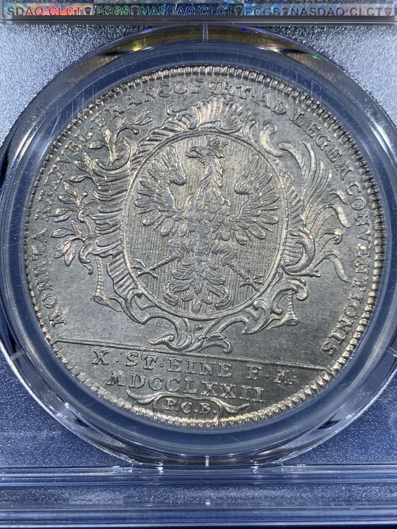 《竞宝斋》第456场 周日，周一，周二   3场连拍 （全场包邮）欢迎送拍 PCGS MS62 德国1772年法兰克福景观泰勒大银币