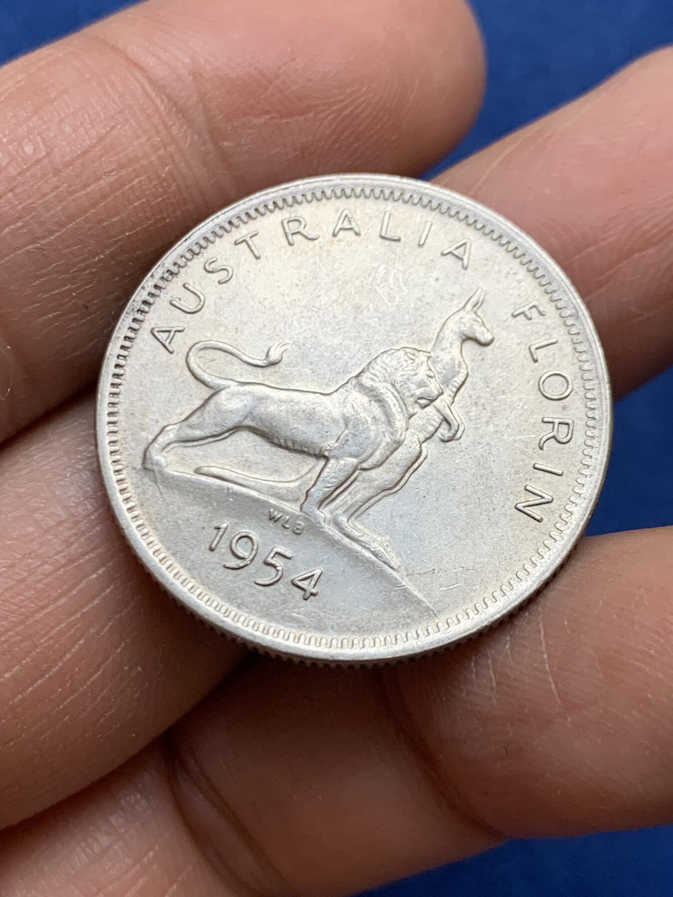 《竞宝斋》第456场 周日，周一，周二   3场连拍 （全场包邮）欢迎送拍 澳大利亚1954年伊丽莎白1佛罗林银币