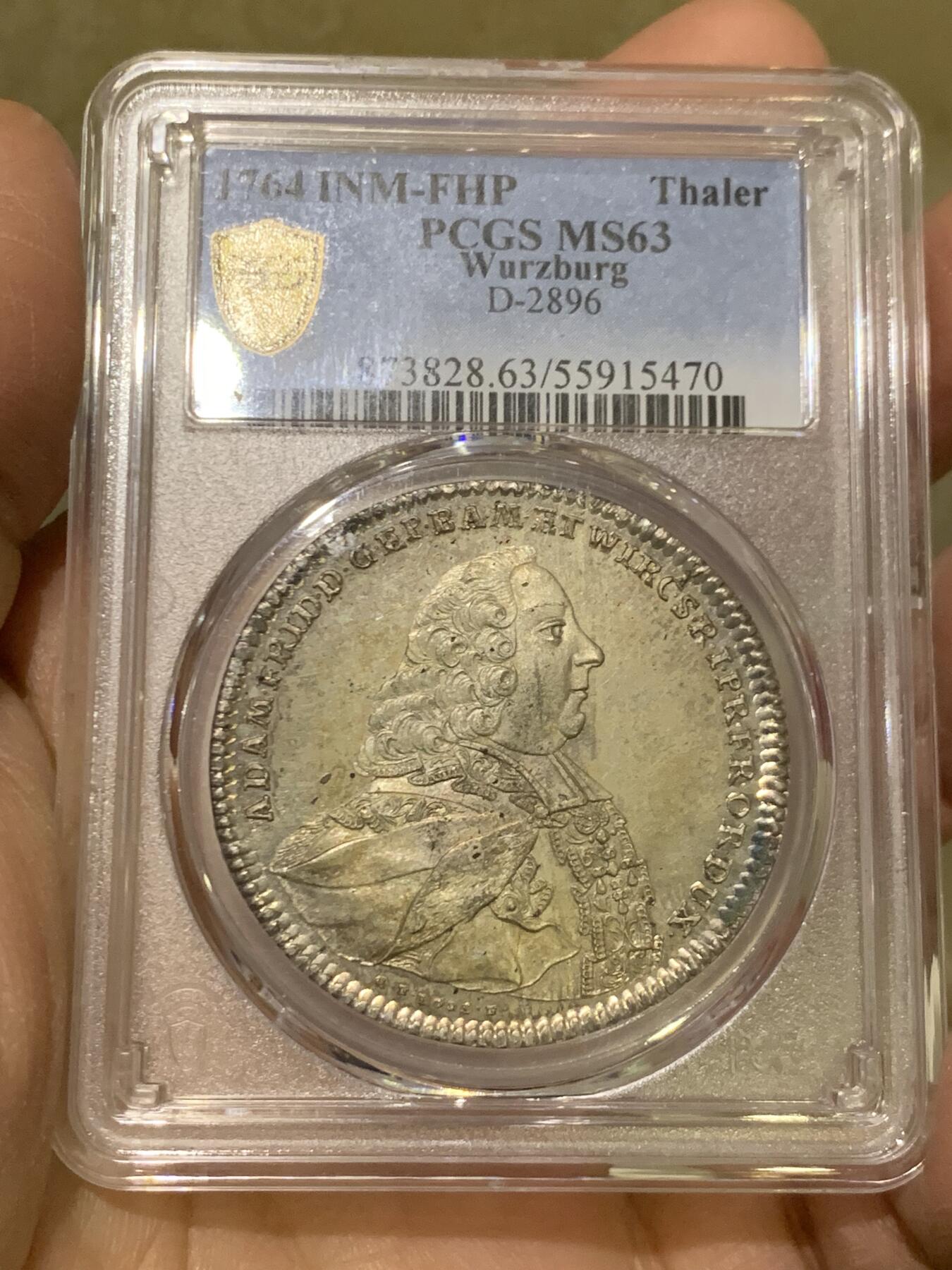 《竞宝斋》第456场 周日，周一，周二   3场连拍 （全场包邮）欢迎送拍 唯一冠军 PCGS MS63 德国 1764 维尔茨堡主教区 泰勒大银币 PL质感 极美藏品