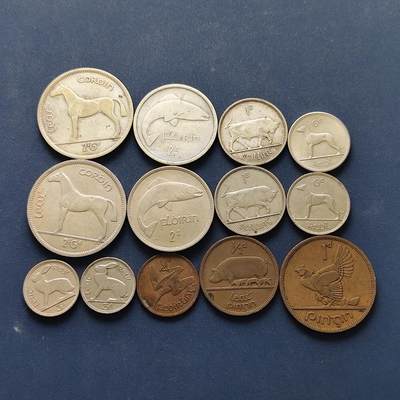 【全场包邮】纯粹捡漏拍495场-持续更新中 - 爱尔兰1939-1967年十二进制版3银7镍3铜大全套【纯银价约467元（按20元银价折算）】