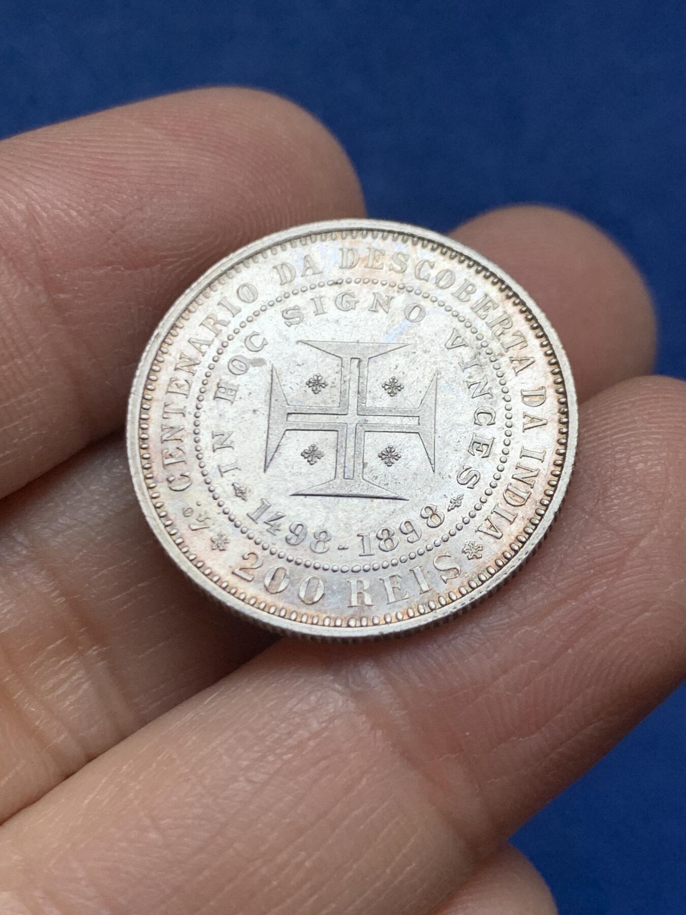 《竞宝斋》第456场 周日，周一，周二   3场连拍 （全场包邮）欢迎送拍 葡萄牙 1898年 发现印度四百周年纪念 400瑞斯 银币 细节保存不错 带光