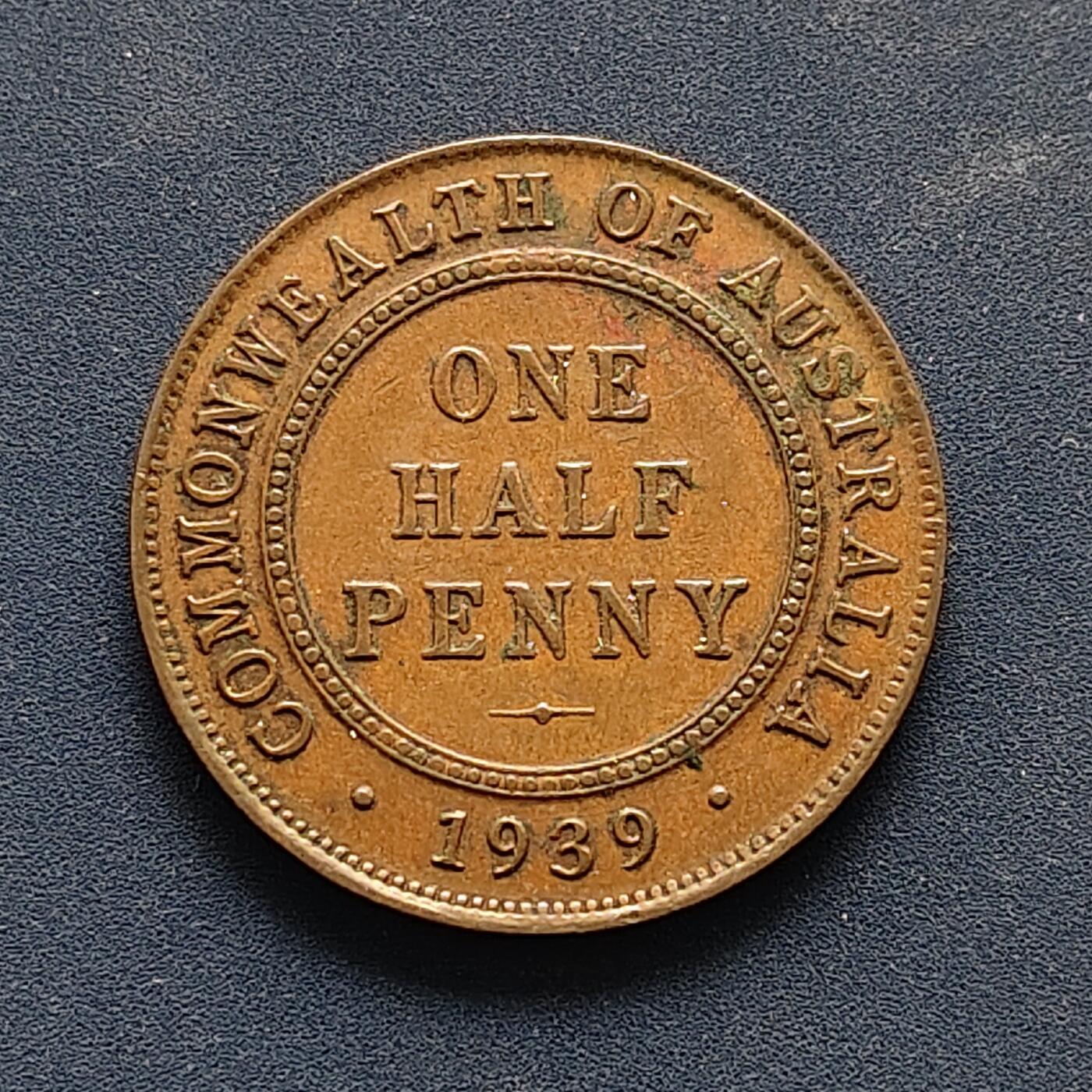 【全场包邮】纯粹捡漏拍494场 澳大利亚1939年乔治六世1/2便士铜币 UNC品相