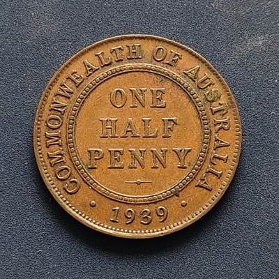 【全场包邮】纯粹捡漏拍494场 - 澳大利亚1939年乔治六世1/2便士铜币 UNC品相