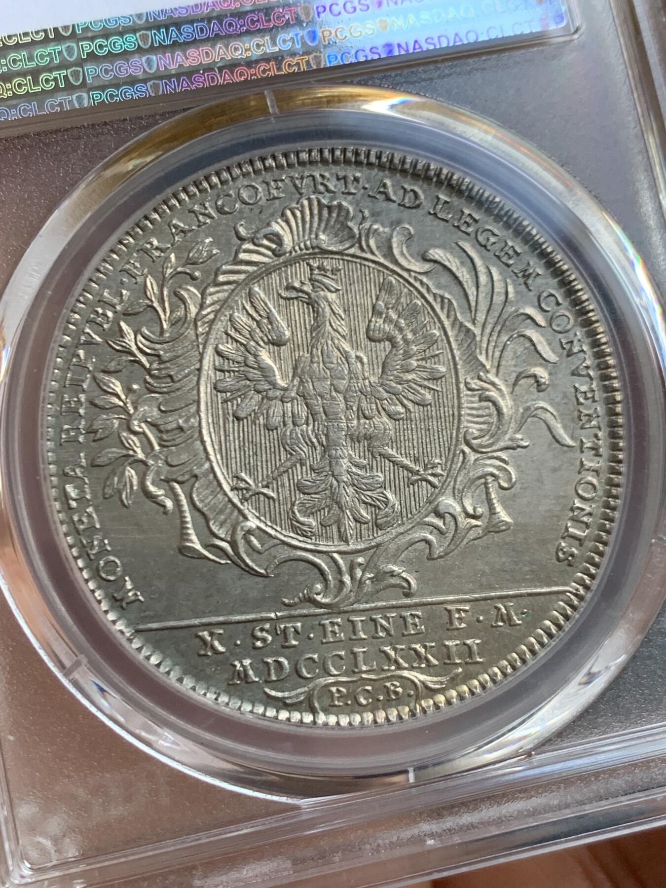 《竞宝斋》第456场 周日，周一，周二   3场连拍 （全场包邮）欢迎送拍 PCGS MS62 德国1772年法兰克福景观泰勒大银币