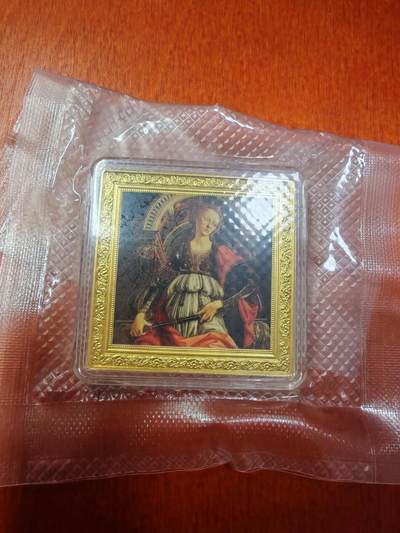 长老汇蛇年精选第九十三场拍卖 - 2020纽埃波提切利的名画大天使1元彩色方形精制银币，部分镀金，1盎司999银，盒证全，500枚