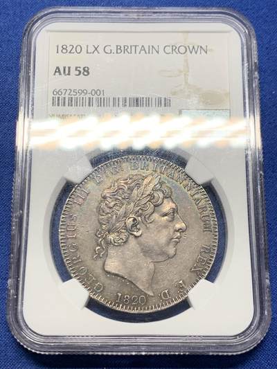 《竞宝斋》第456场 周日，周一，周二   3场连拍 （全场包邮）欢迎送拍 - NGC AU58 英国1820乔治三世马剑克朗，英伦包浆