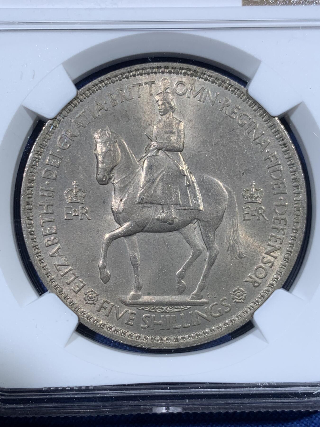 《竞宝斋》第456场 周日，周一，周二   3场连拍 （全场包邮）欢迎送拍 NGC MS64 英国1953年伊丽莎白二世登基克朗