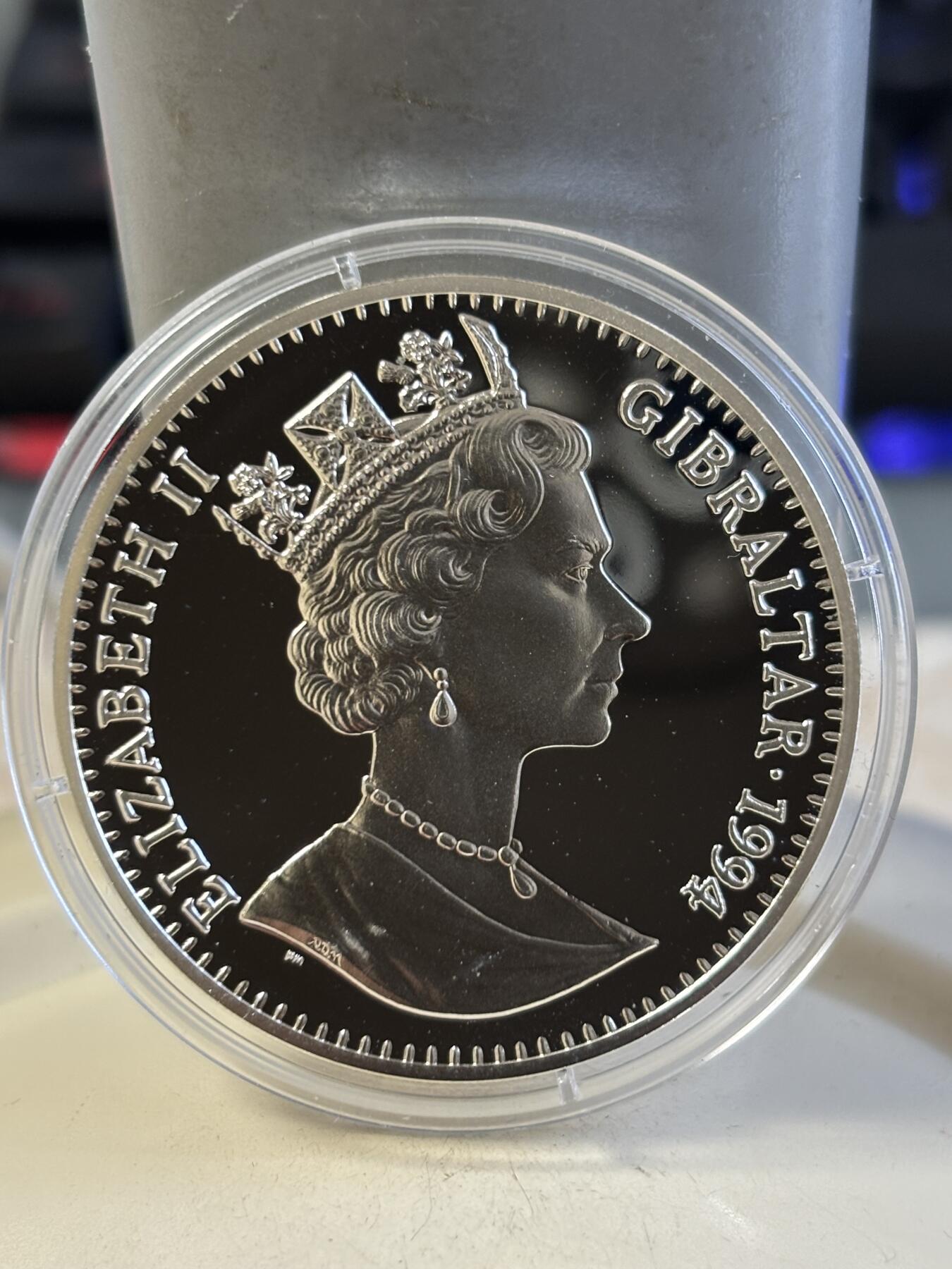 第187期拍卖 直布罗陀1994年艾森豪威尔将军纪念银币，28.28克，925银【银价502】