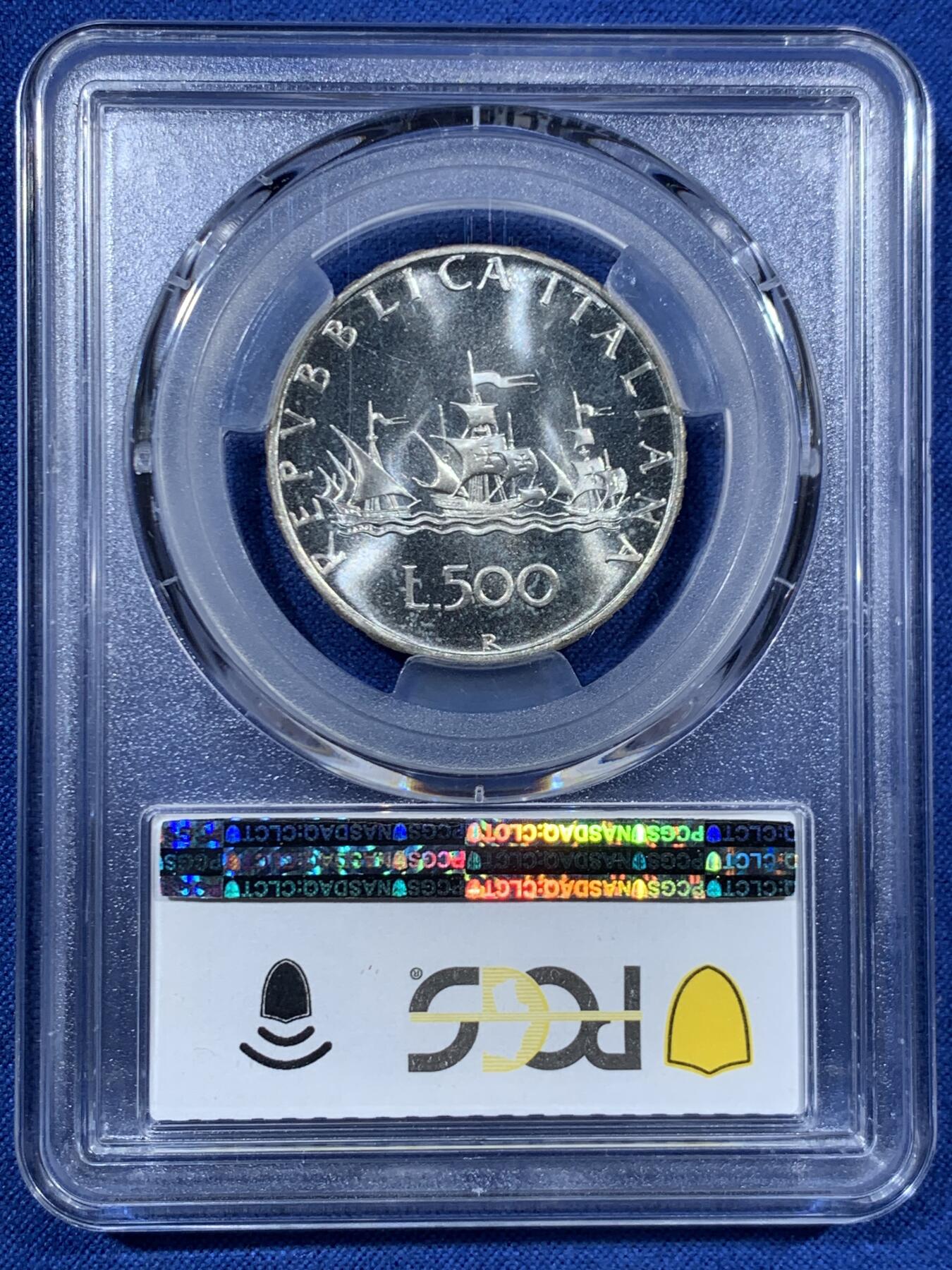 《竞宝斋》第456场 周日，周一，周二   3场连拍 （全场包邮）欢迎送拍 PCGS MS67 意大利 1970年 500里拉 银币 季军分 经典人妻设计
