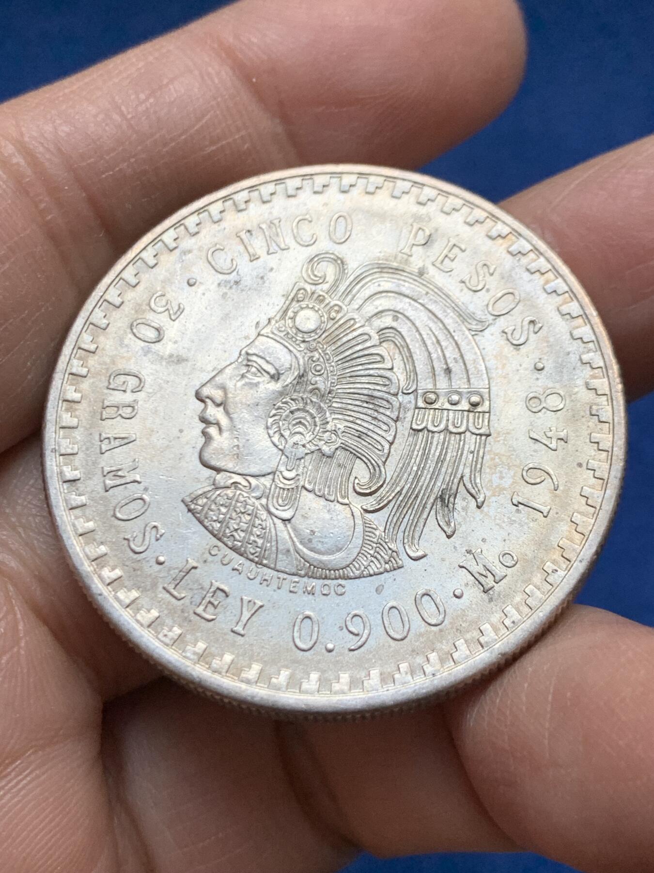 《竞宝斋》第456场 周日，周一，周二   3场连拍 （全场包邮）欢迎送拍 墨西哥1948年酋长银币 大直径 品相好