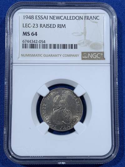 《竞宝斋》第456场 周日，周一，周二   3场连拍 （全场包邮）欢迎送拍 - NGC MS64 法属新喀里多尼亚1948年1法郎样币 亚军分 更高分仅两枚