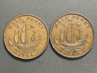 回流0110 - 英国1944、1945年乔治六世半便士两枚