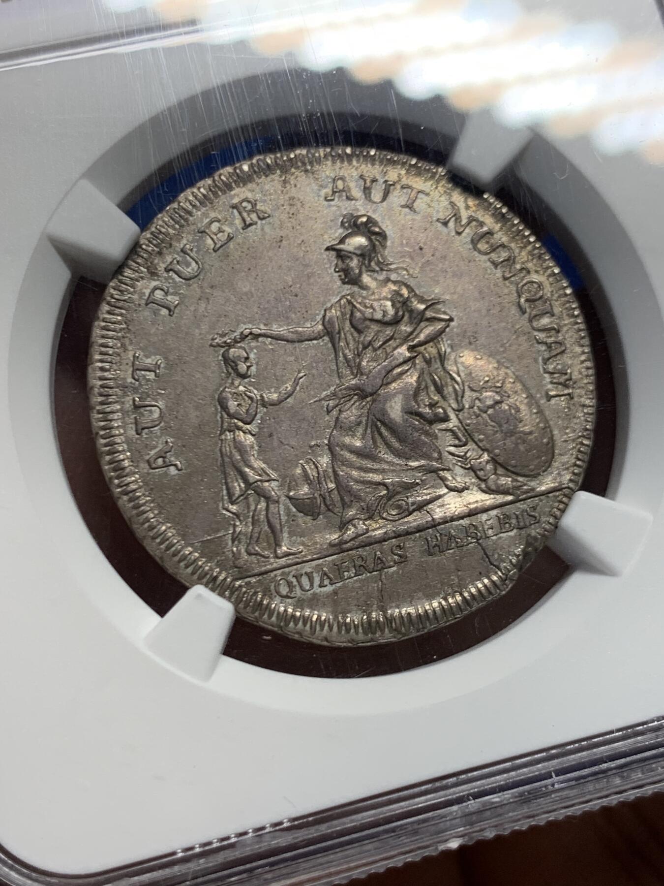 《竞宝斋》第456场 周日，周一，周二   3场连拍 （全场包邮）欢迎送拍 NGC AU58 瑞士 沃州学校银质奖章 莫里科费尔作品 早期经典品种