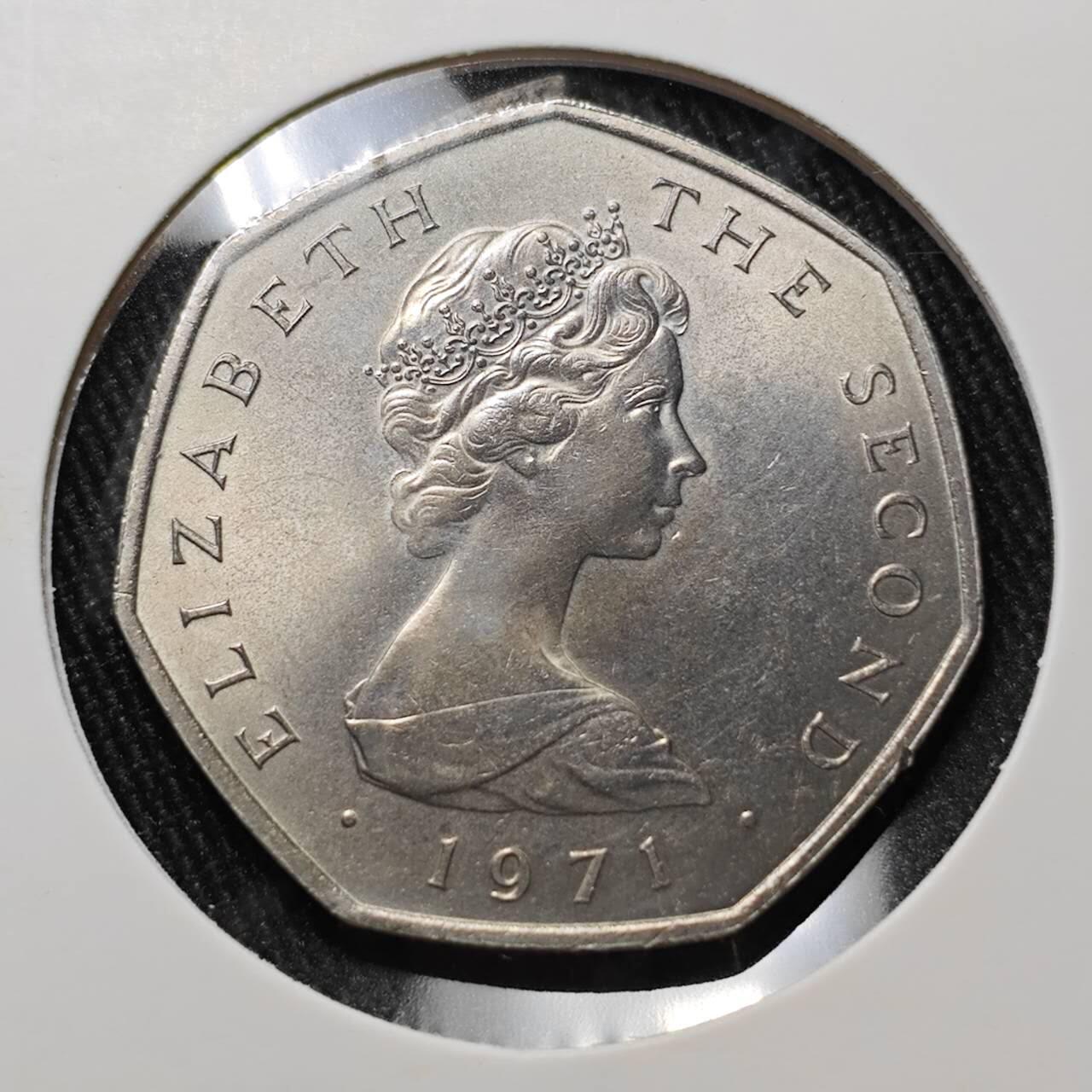 KK钱币收藏小铺  第400期  百期特拍（四拍之四）2月预留时间 周末发货  1971马恩岛50便士 好品