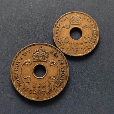 【全场包邮】纯粹捡漏拍494场 - 英属东非1936年爱德华八世独年份版本5-10分铜币2枚一组
