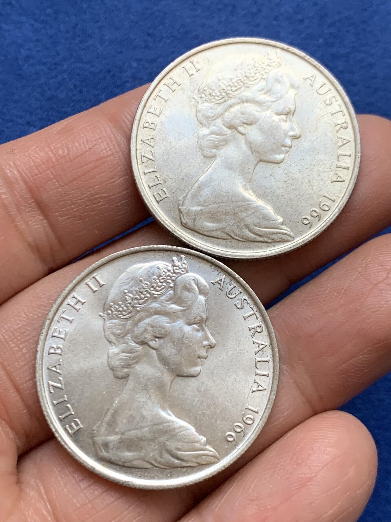 《竞宝斋》第456场 周日，周一，周二   3场连拍 （全场包邮）欢迎送拍 两枚一组 澳大利亚1966年50分银币