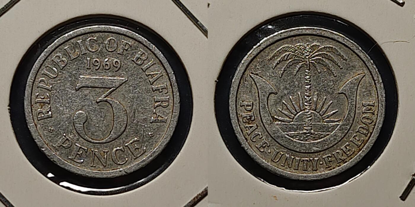 【全场包邮】纯粹捡漏拍494场 比夫拉1969年3枚套币 UNC品相