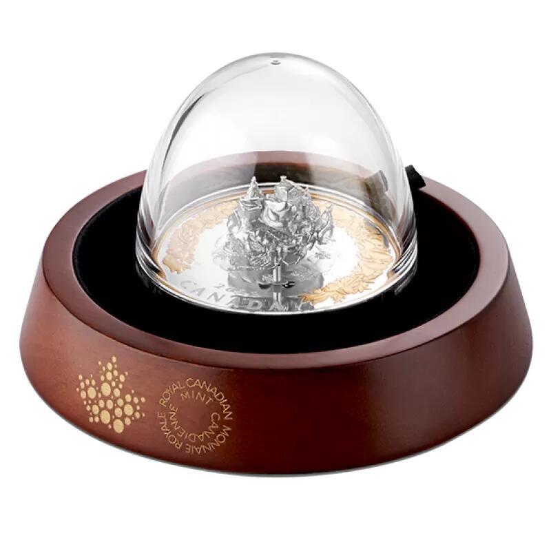 长老汇蛇年精选第九十三场拍卖 2022加拿大圣诞马车可旋转5盎司镀金精制银币，157.6克，9999银，3D打印技术，1000枚