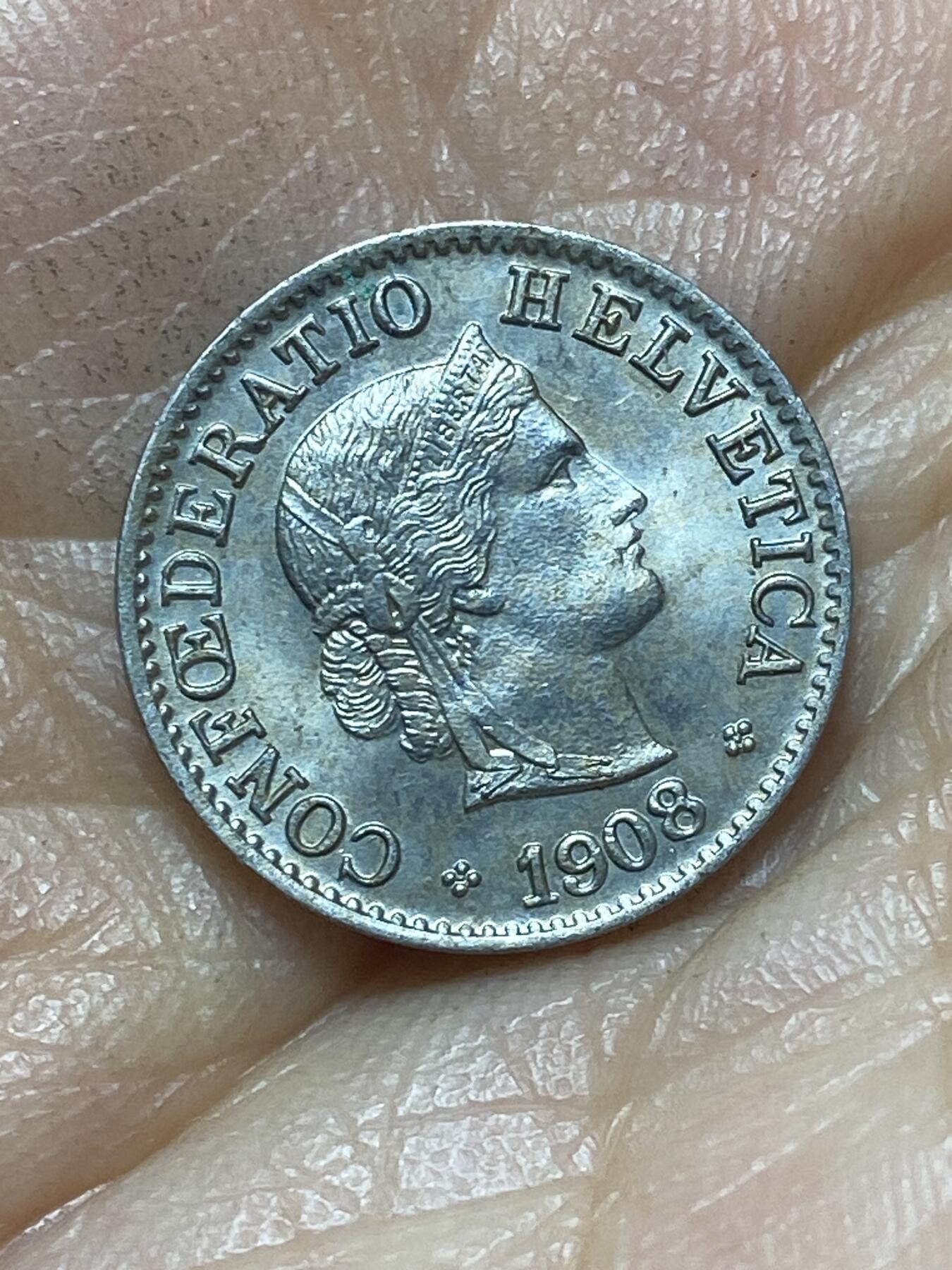 2026年第六场(总第一百七十五场）外国好品散币场(免佣金) 少见早期年份好品–瑞士🇨🇭1908年5拉彭(第二版，B标伯尔尼造)