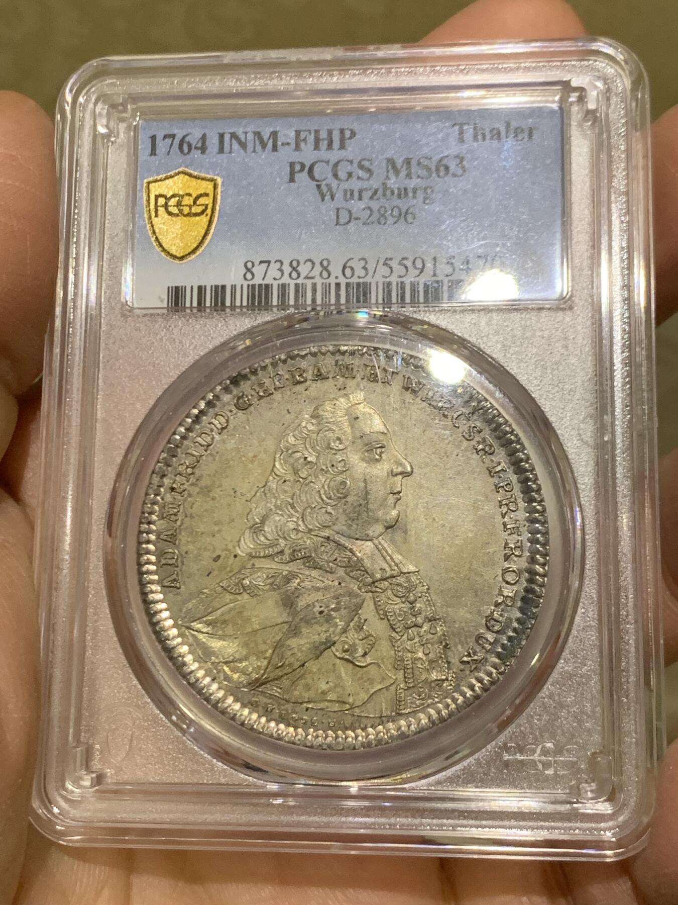 《竞宝斋》第456场 周日，周一，周二   3场连拍 （全场包邮）欢迎送拍 唯一冠军 PCGS MS63 德国 1764 维尔茨堡主教区 泰勒大银币 PL质感 极美藏品