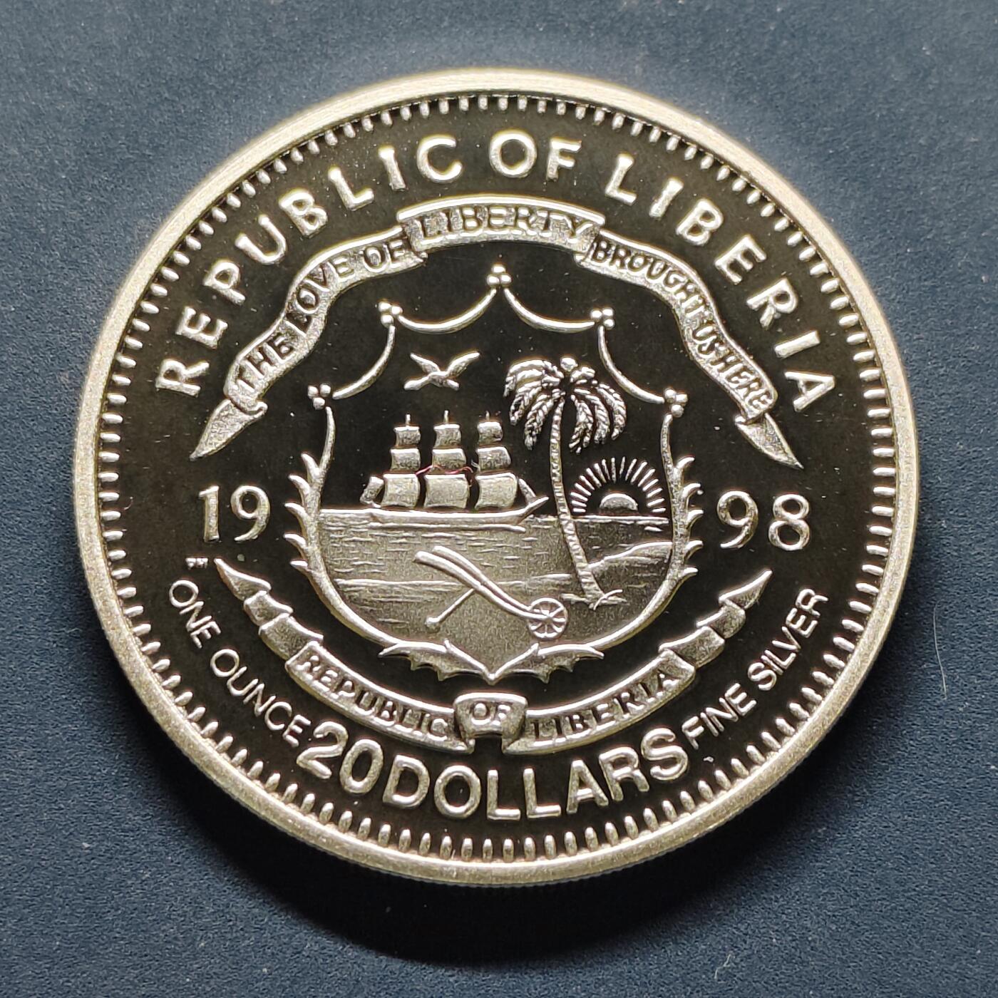 【全场包邮】纯粹捡漏拍495场-持续更新中 利比里亚1998年20元泰坦尼克号精制纪念银币【38.6毫米31.1克，纯银价约622元（按20元银价折算）】
