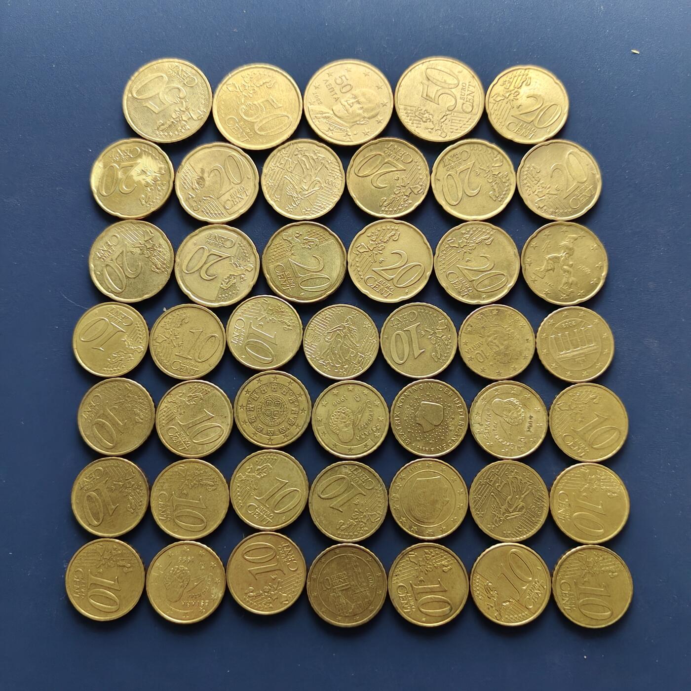 【全场包邮】纯粹捡漏拍495场-持续更新中 【批量】欧洲各国各年份10-50欧分散币45枚一组（汇率价约60元，附件仅供参考，具体数量请自行清点）