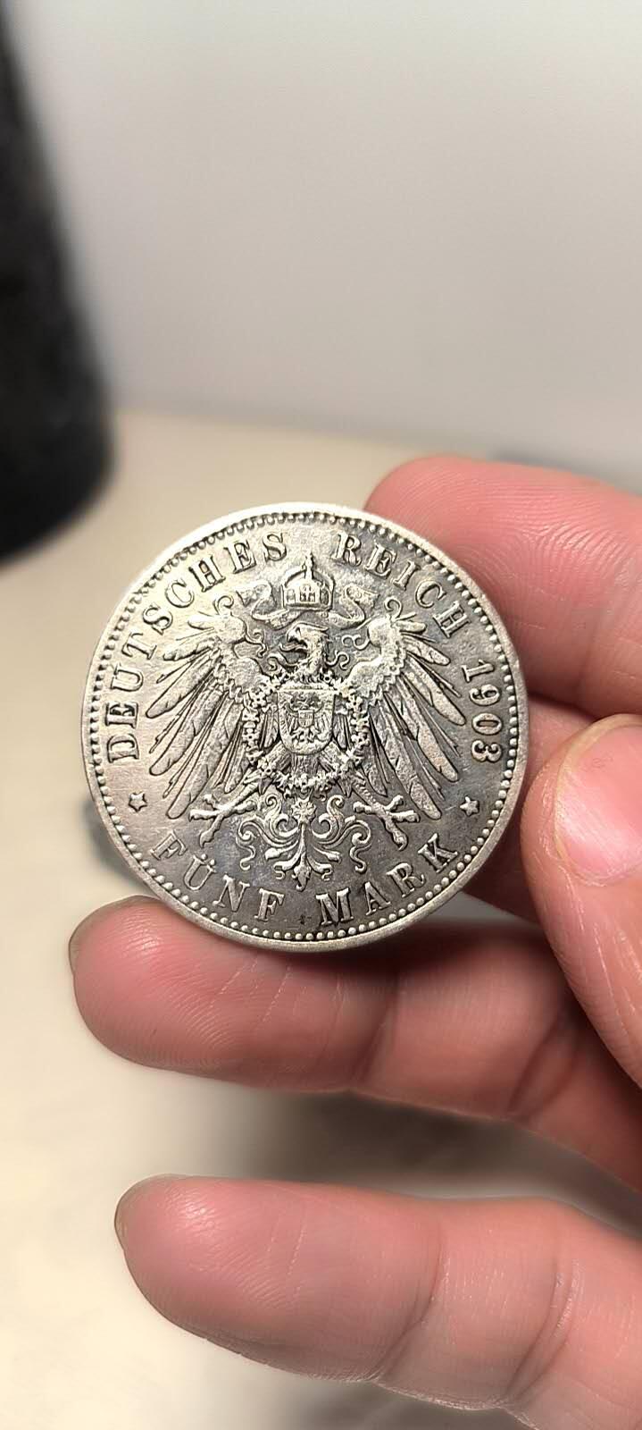 德国普鲁士1903年威廉二世5马克银币