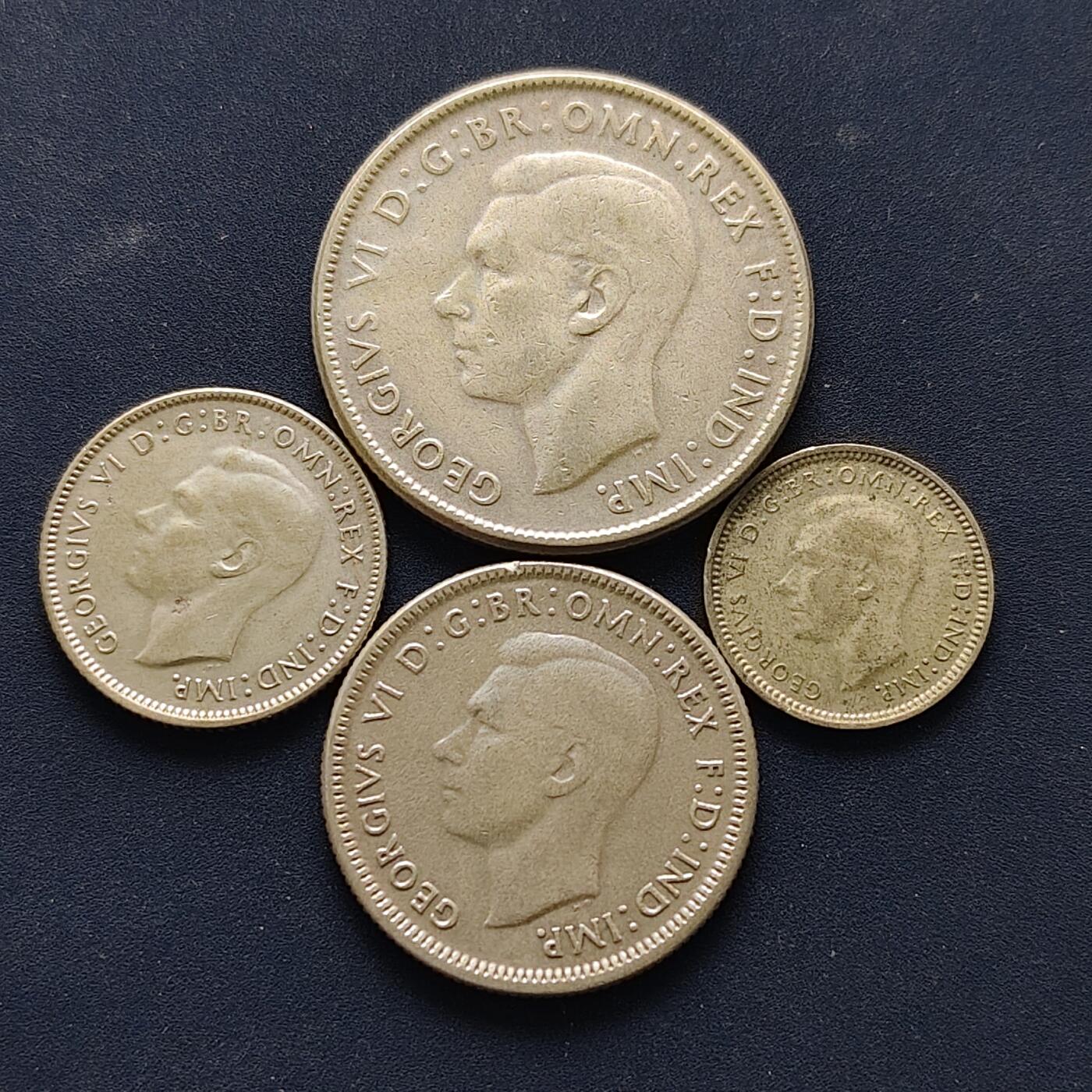 【全场包邮】纯粹捡漏拍494场 澳大利亚1946-1948年乔治六世全银4枚套币【银含量参见附表，约211元（按20元银价折算）】