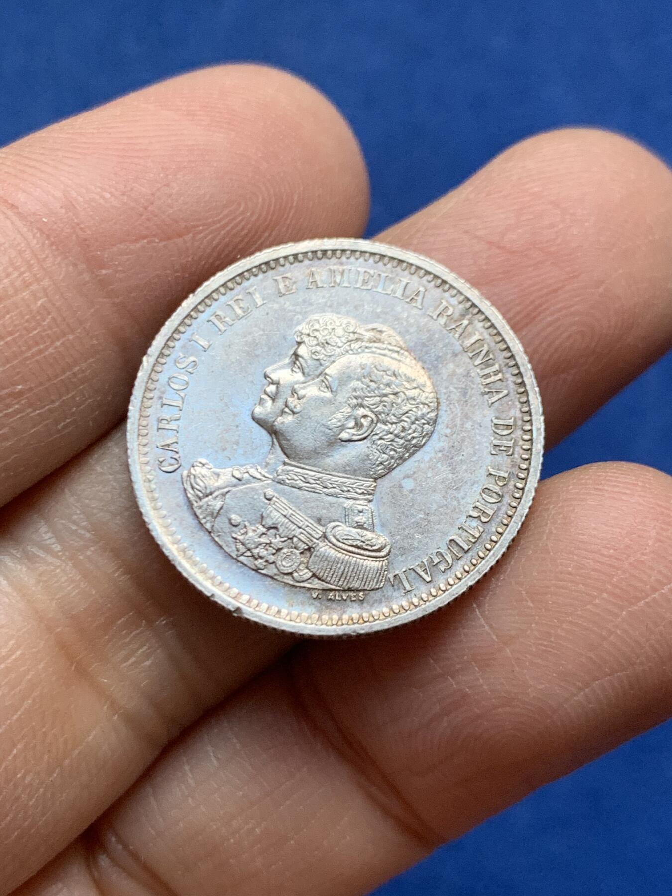 《竞宝斋》第456场 周日，周一，周二   3场连拍 （全场包邮）欢迎送拍 葡萄牙 1898年 发现印度四百周年纪念 400瑞斯 银币 细节保存不错 带光