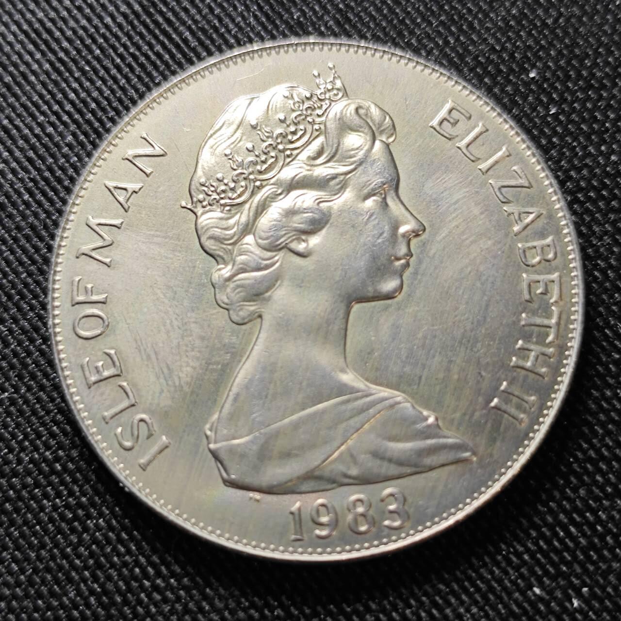 KK钱币收藏小铺  第400期  百期特拍（四拍之四）2月预留时间 周末发货   1983马恩岛1克朗纪念币 载人飞行飞机二百周年纪念