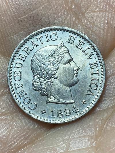 2026年第六场(总第一百七十五场）外国好品散币场(免佣金) - 稀少早期年份原光好品–瑞士🇨🇭1884年5拉彭(第二版，B标伯尔尼造)