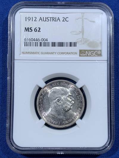 《竞宝斋》第456场 周日，周一，周二   3场连拍 （全场包邮）欢迎送拍 - NGC MS62 奥匈帝国1912年弗朗茨·约瑟夫一世 2克朗银币
