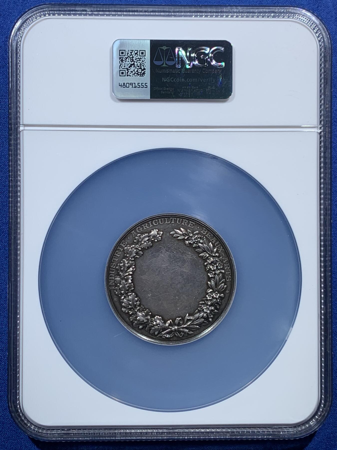 《竞宝斋》第456场 周日，周一，周二   3场连拍 （全场包邮）欢迎送拍 NGC MS62 瑞士 1894年 伊韦尔东 工业博览会大银章 加大加厚盒装 50mm大直径