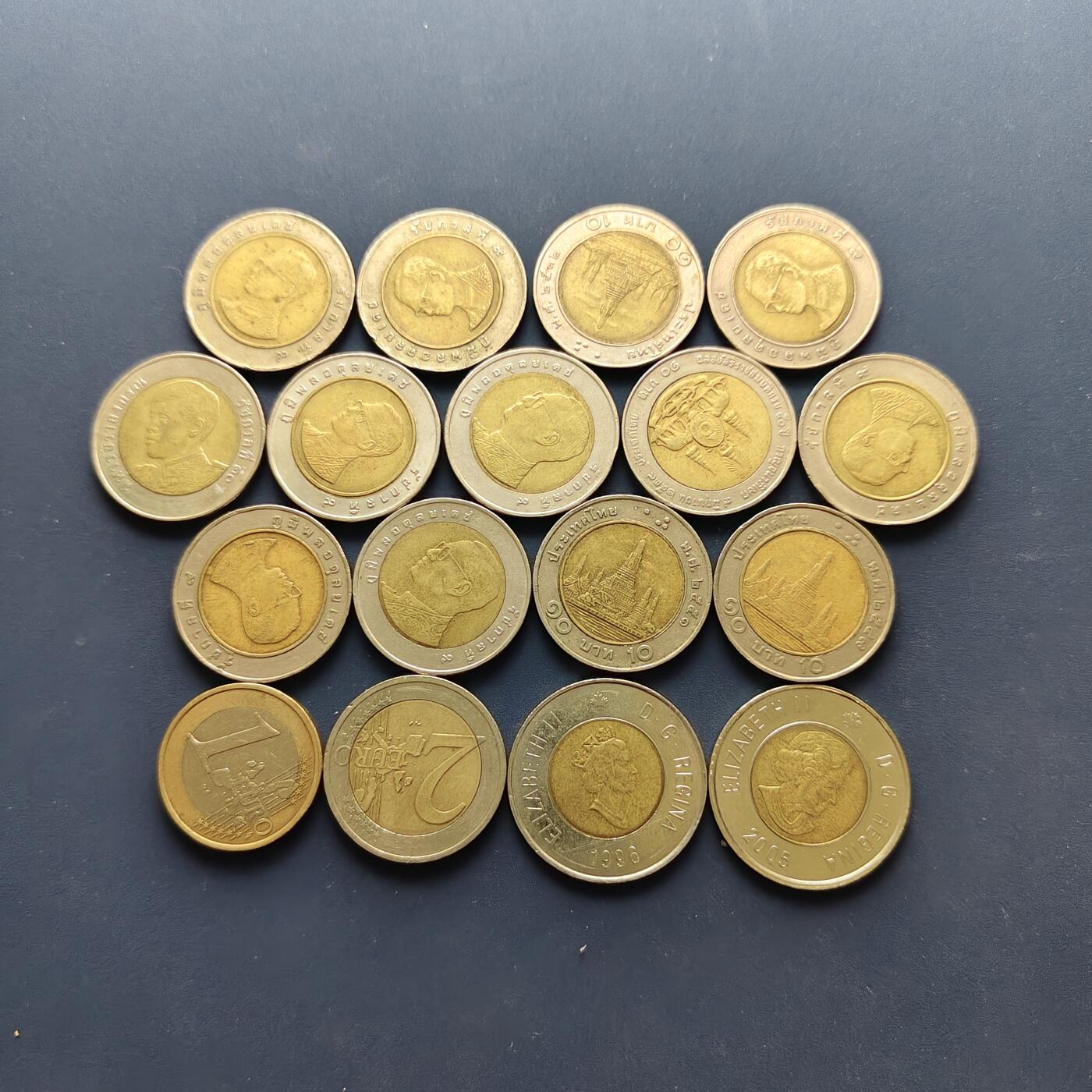 【全场包邮】纯粹捡漏拍494场 【批量】世界各国各年份泰铢/加元/欧元双色币17枚一组（汇率价约73元，附件仅供参考，具体数量请自行清点）