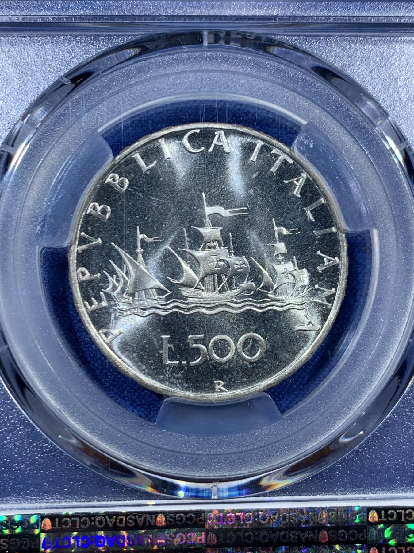 《竞宝斋》第456场 周日，周一，周二   3场连拍 （全场包邮）欢迎送拍 PCGS MS67 意大利 1970年 500里拉 银币 季军分 经典人妻设计