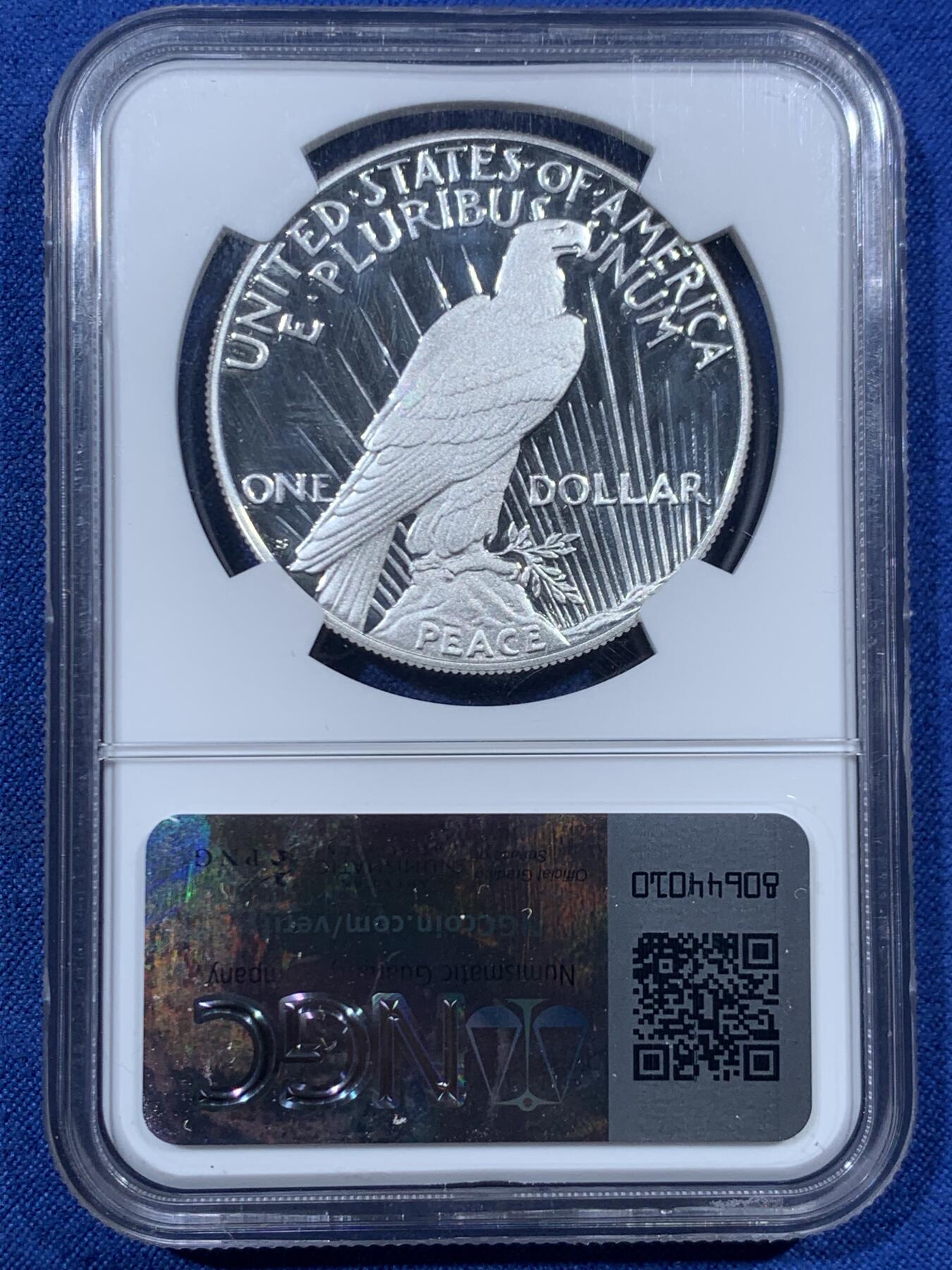 《竞宝斋》第456场 周日，周一，周二   3场连拍 （全场包邮）欢迎送拍 NGC PF70UC 美国2023年S版和平999纯银，罕见70分满分精制币，镜面高浮雕，美国公民铸币咨询委员会主席Thomas J. Uram特殊标签