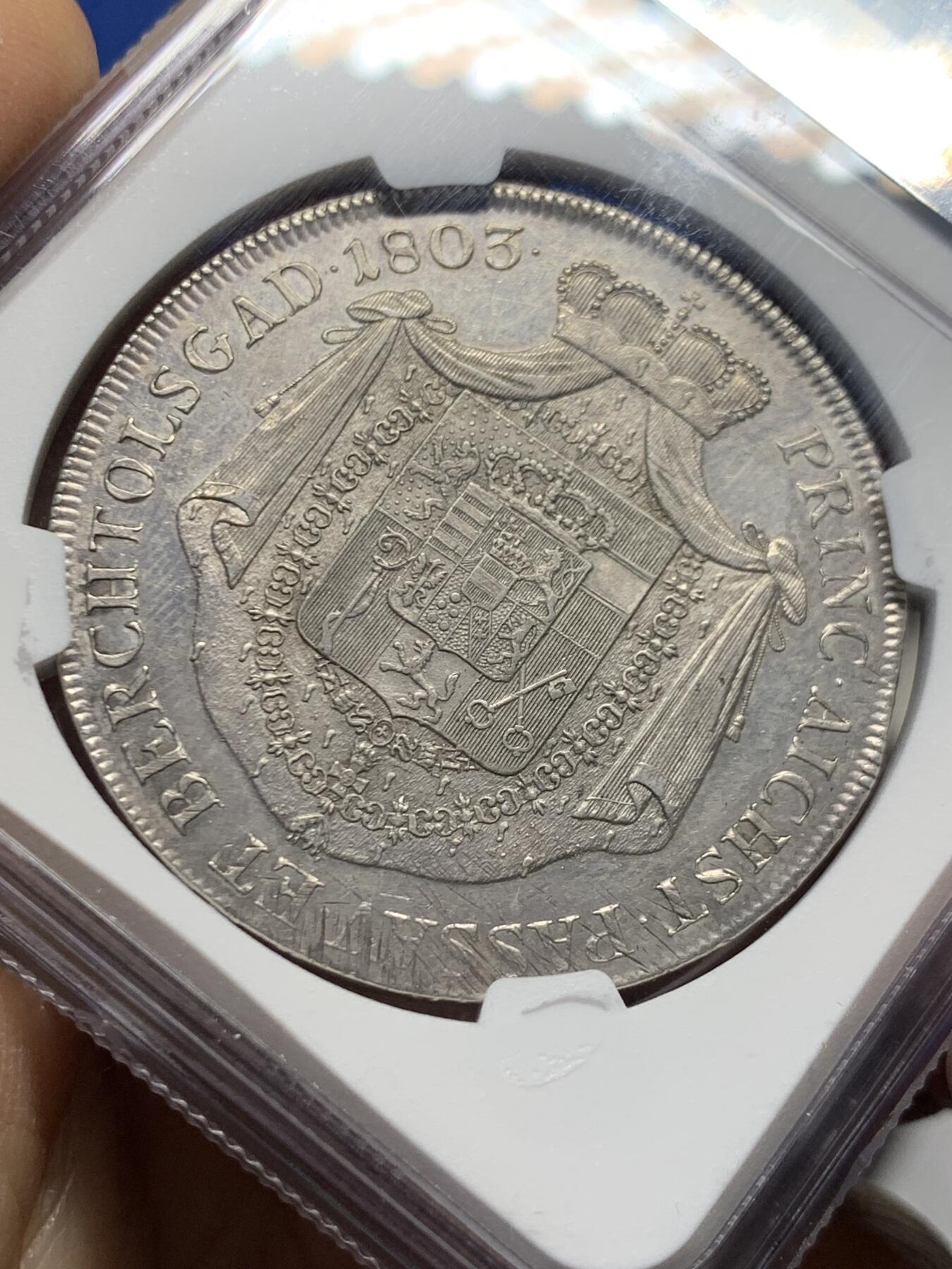 《竞宝斋》第456场 周日，周一，周二   3场连拍 （全场包邮）欢迎送拍 NGC UNC 哈布斯堡王朝 1803年 萨尔茨堡主教区 泰勒大银币 纹章章 极少见品种