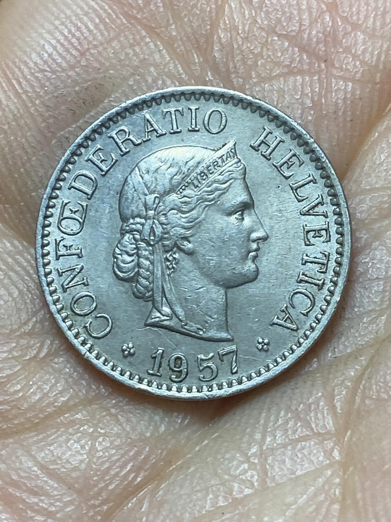 2026年第六场(总第一百七十五场）外国好品散币场(免佣金) 早期年份–瑞士🇨🇭1957年10拉彭(第二版，B标伯尔尼造)