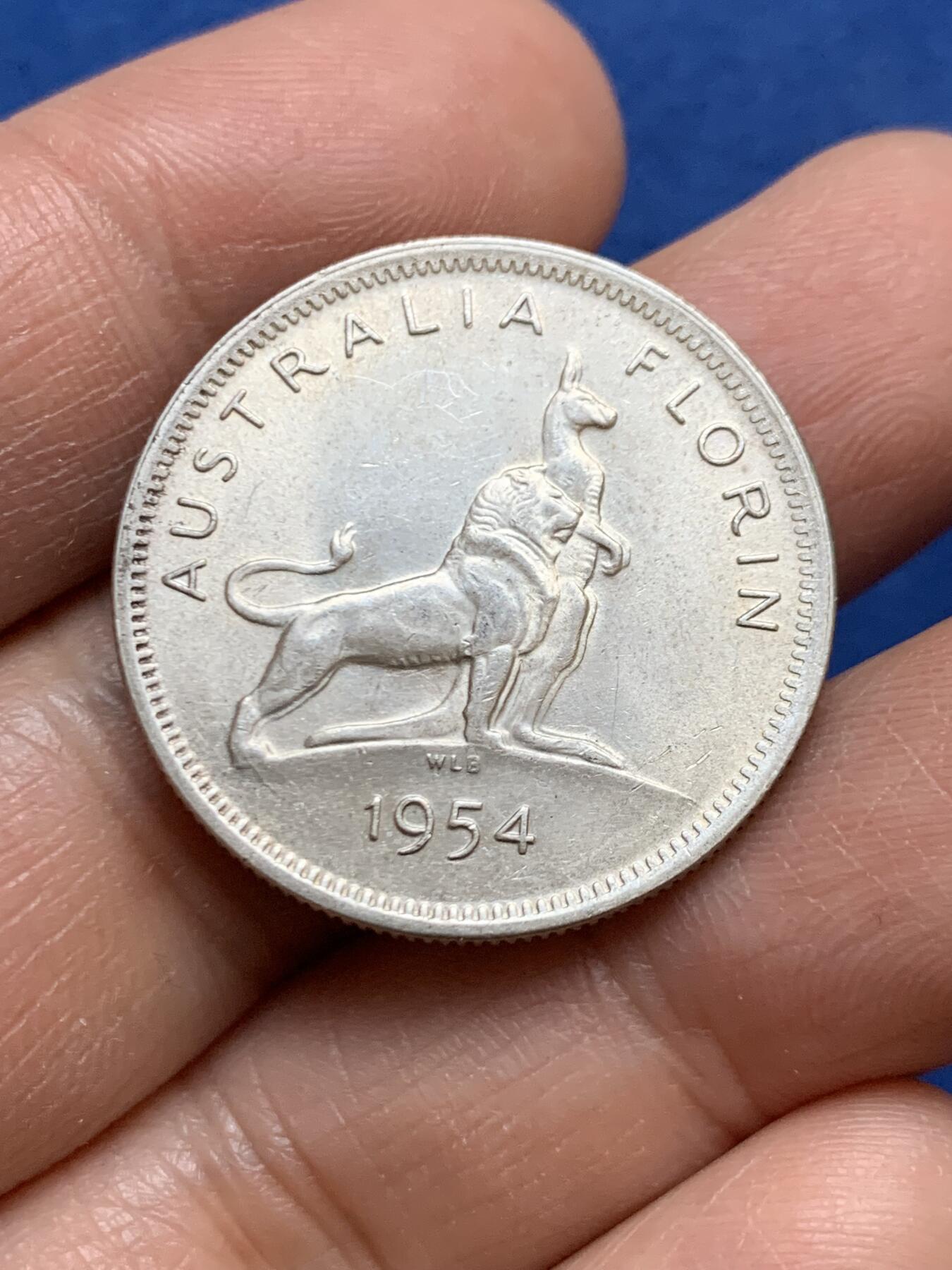 《竞宝斋》第456场 周日，周一，周二   3场连拍 （全场包邮）欢迎送拍 澳大利亚1954年伊丽莎白1佛罗林银币