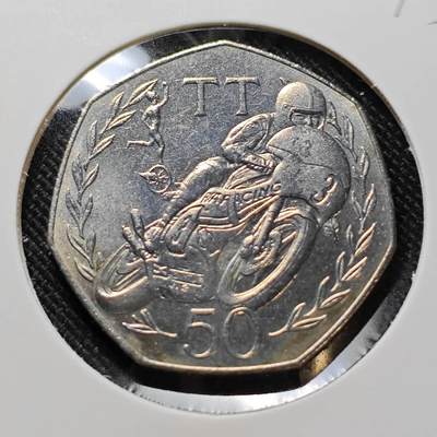 KK钱币收藏小铺  第400期  百期特拍（四拍之四）2月预留时间 周末发货 -  1981马恩岛50便士 摩托车比赛纪念