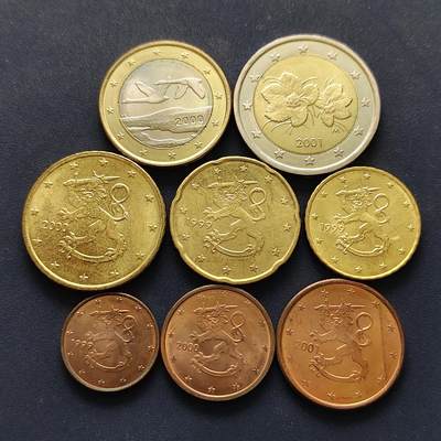 【全场包邮】纯粹捡漏拍494场 - 芬兰1999-2001年首发版欧元8枚套币