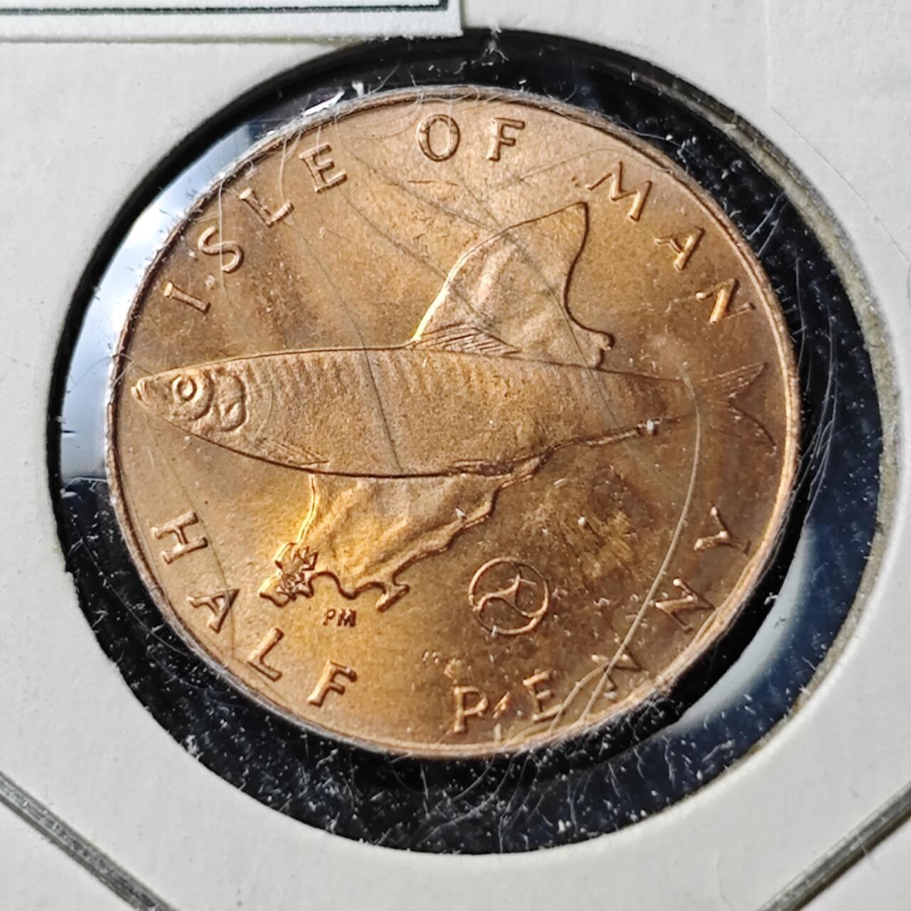 KK钱币收藏小铺  第400期  百期特拍（四拍之四）2月预留时间 周末发货  1979马恩岛半便士铜币 带小三轮火轮