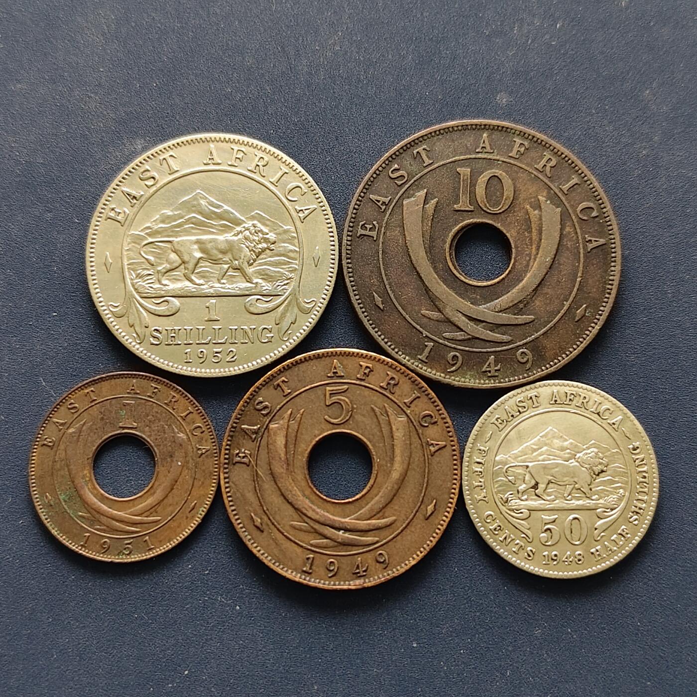 【全场包邮】纯粹捡漏拍494场 东非1949-1952年乔治六世5枚套币