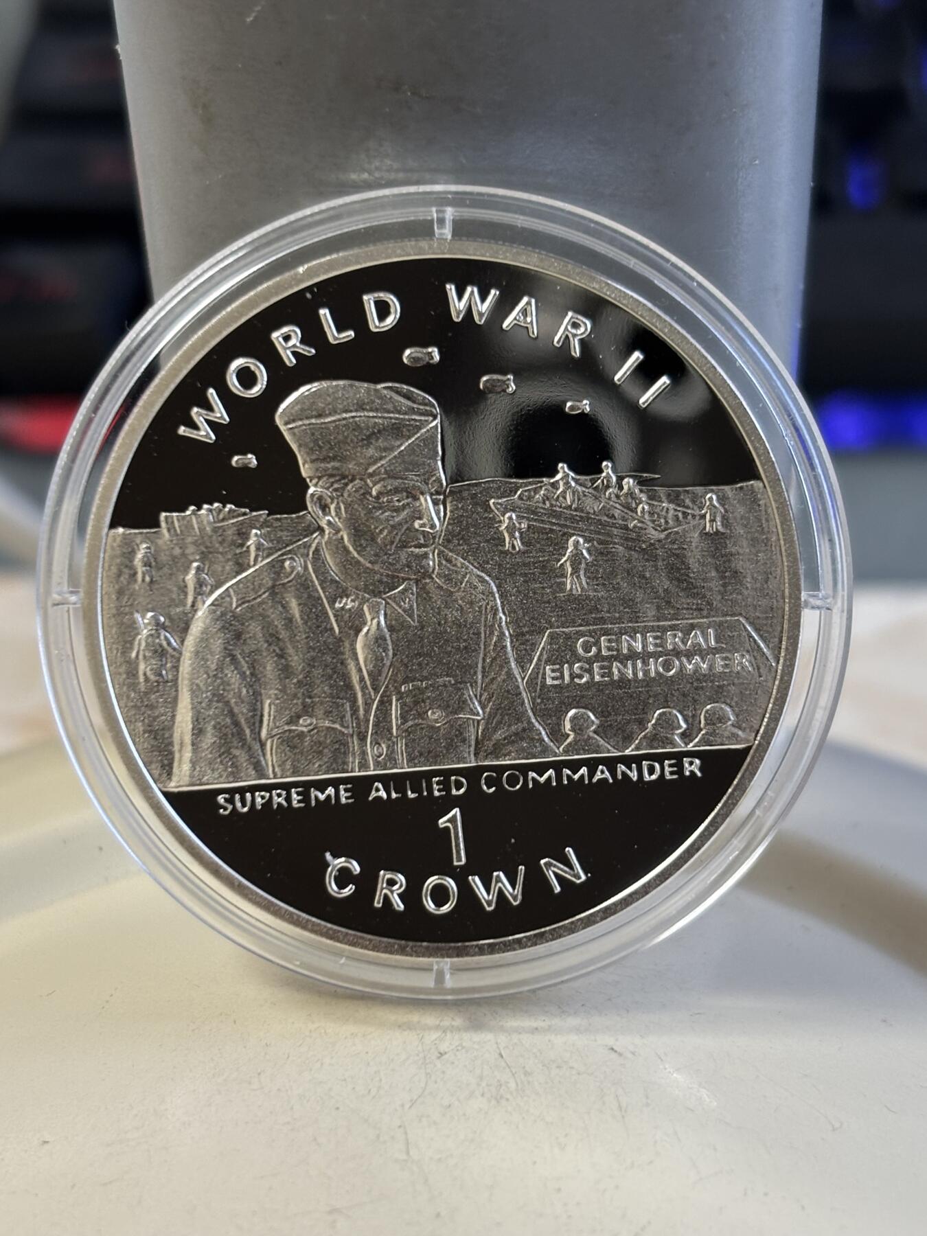 第187期拍卖 直布罗陀1994年艾森豪威尔将军纪念银币，28.28克，925银【银价502】